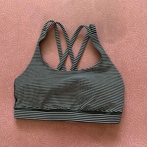 Lululemon Women’s Energy Bra, Medium Support, B-D Cups, Black/White Stripe, 6